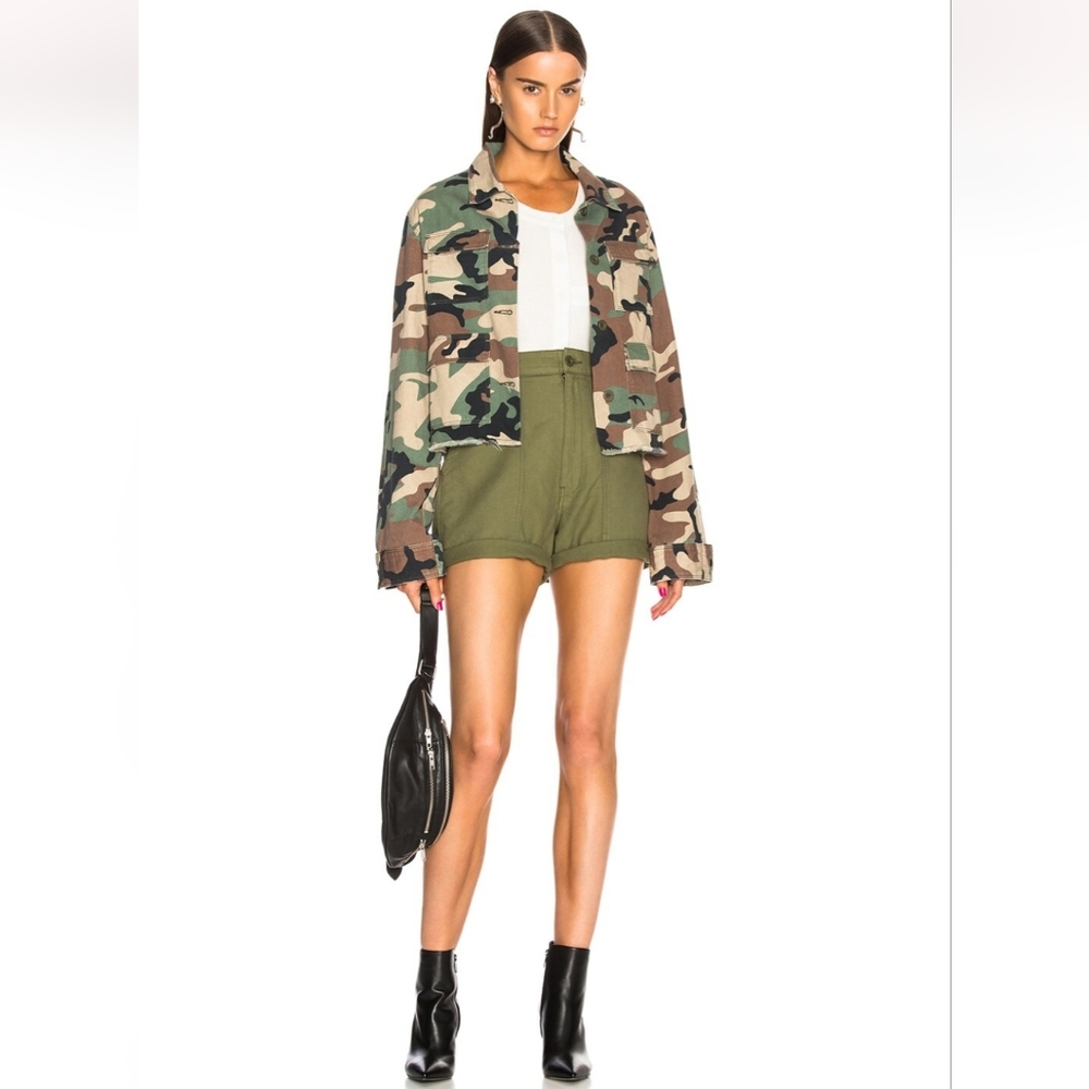 RtA Top, Size XS, Shacket, Camo Print, Green Tan, Buttonfront